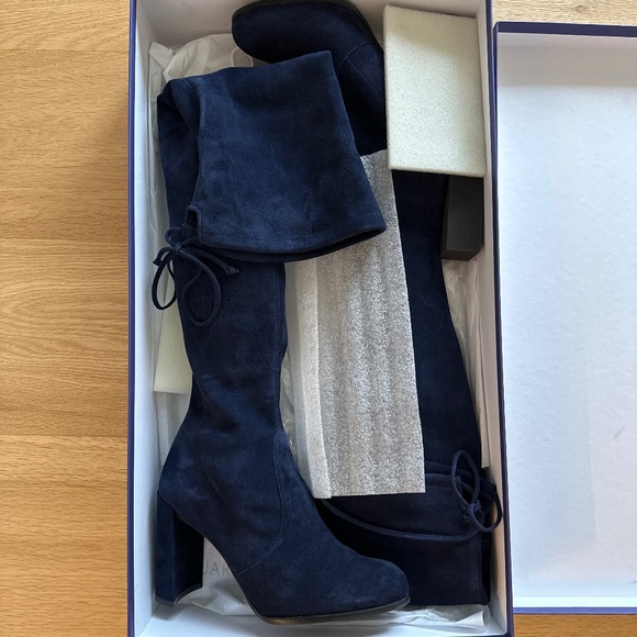 Stuart Weitzman Hiline Boots in Nice Blue Suede - Picture 1 of 9